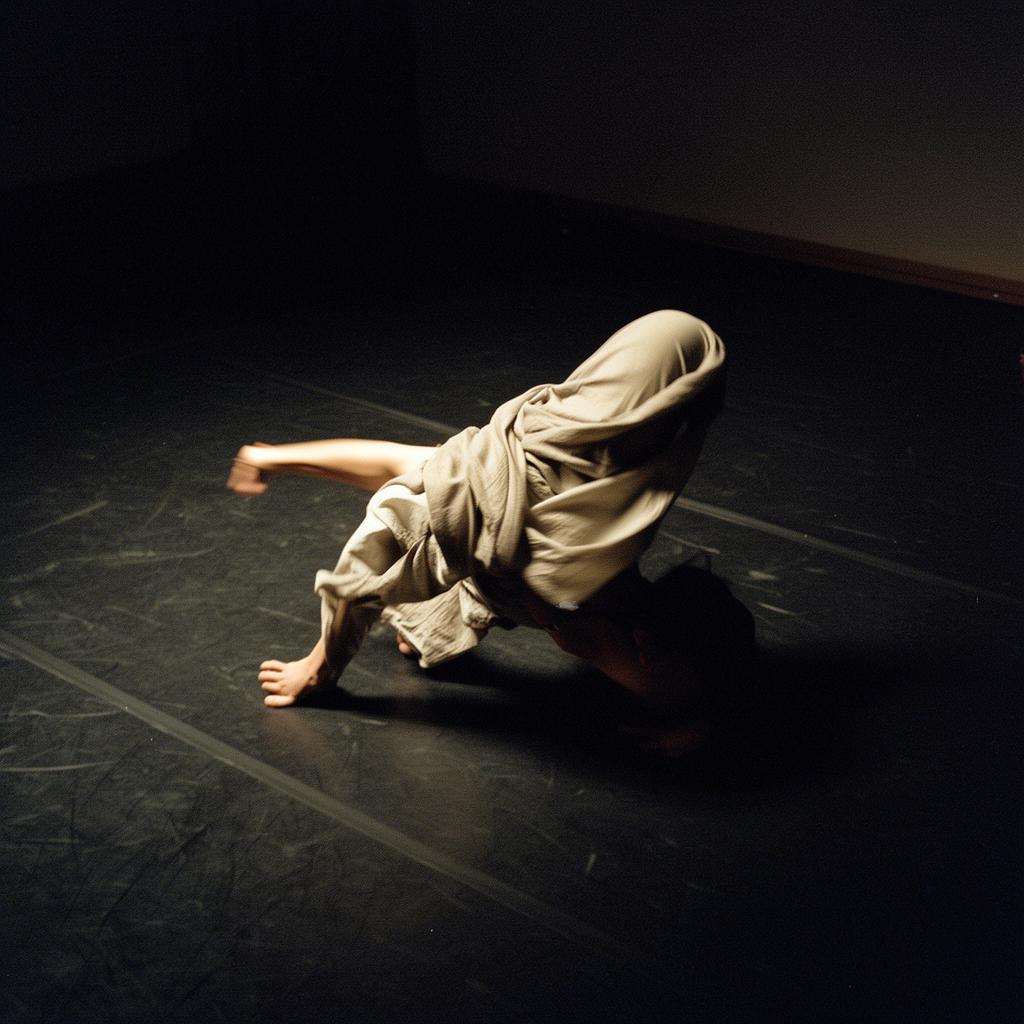 Bailarines en clase de danza contemporánea explorando movimiento consciente, peso y respiración en el espacio